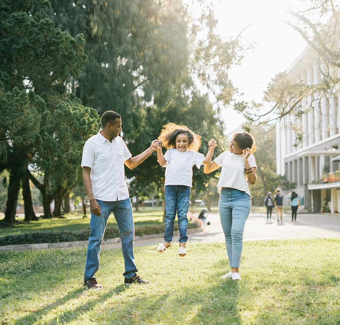Family playing outside